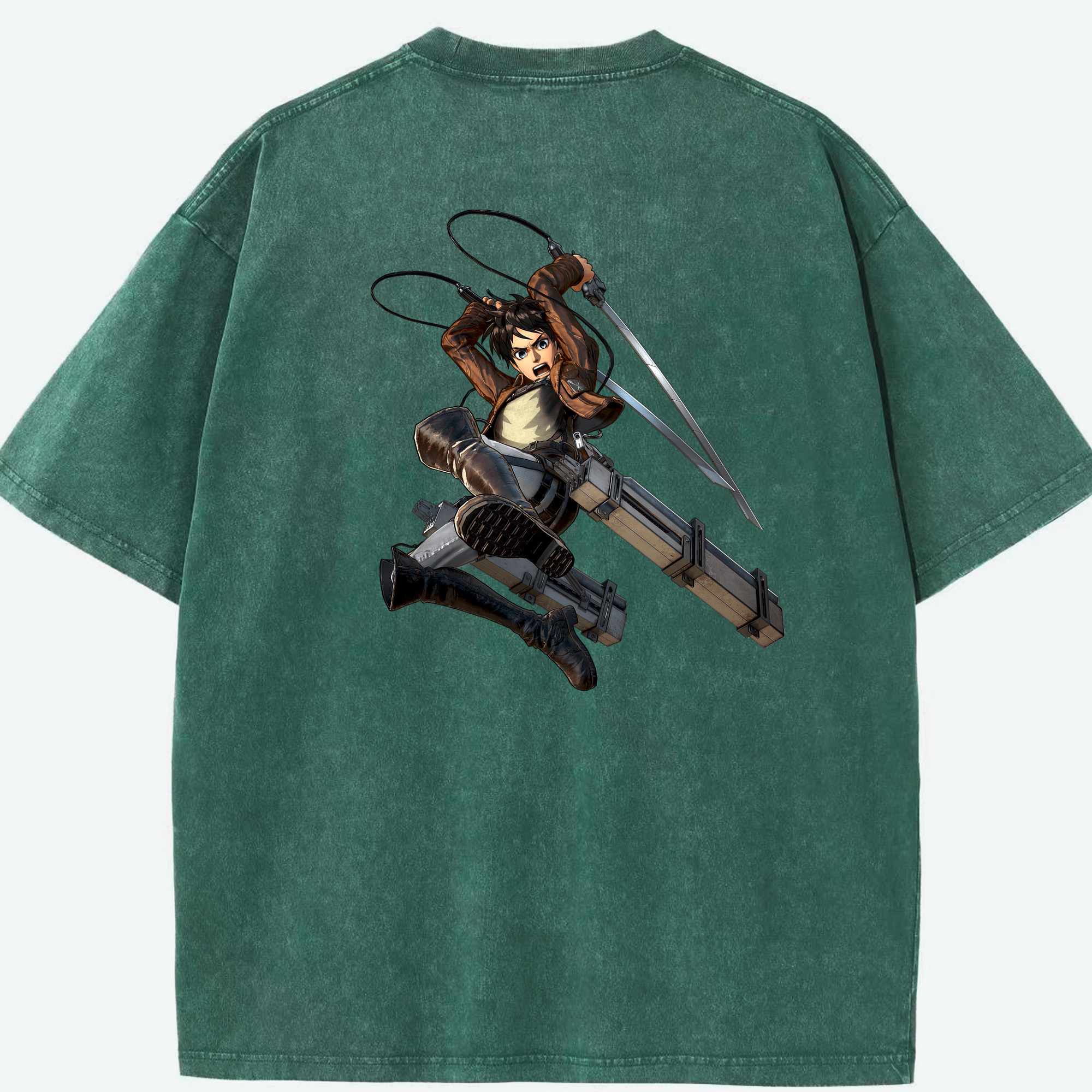 （画像用） 進撃の巨人 エレン･イェーガー Attack on Titan Eren Jäger 綿100% ヴィンテージ風 半袖Tシャツ（背面プリント）